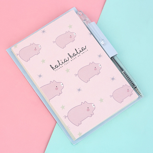 Мини-блокнот с ручкой "Cutie pig" (бежевые на розовом)